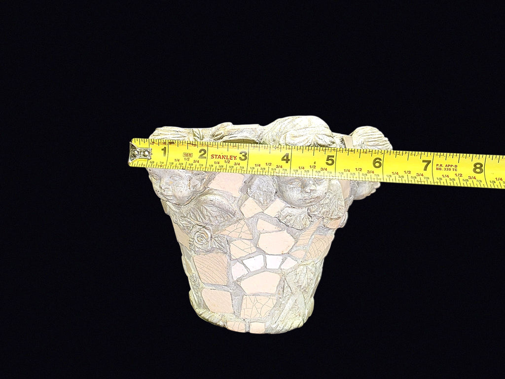 Mosaic Cherub Planter Mother of Pearl Resin