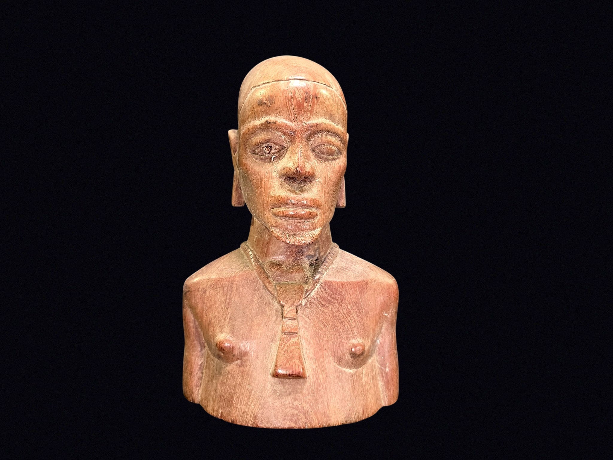 African Carved Hardwood Female Bust Mid-20th C