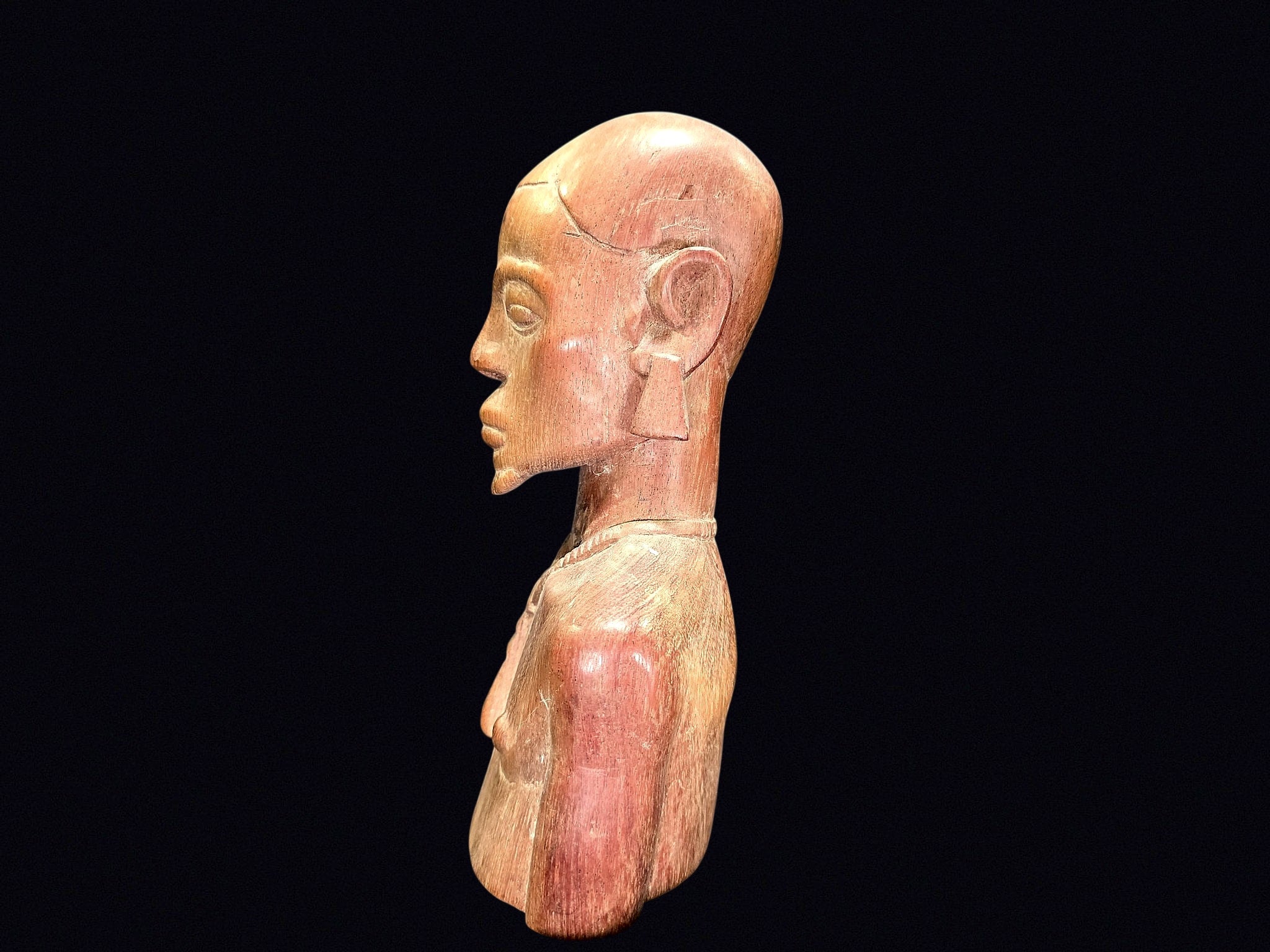 African Carved Hardwood Female Bust Mid-20th C