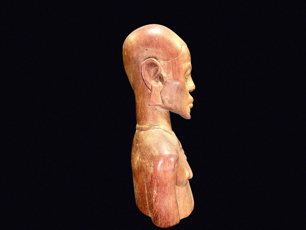 African Carved Hardwood Female Bust Mid-20th C