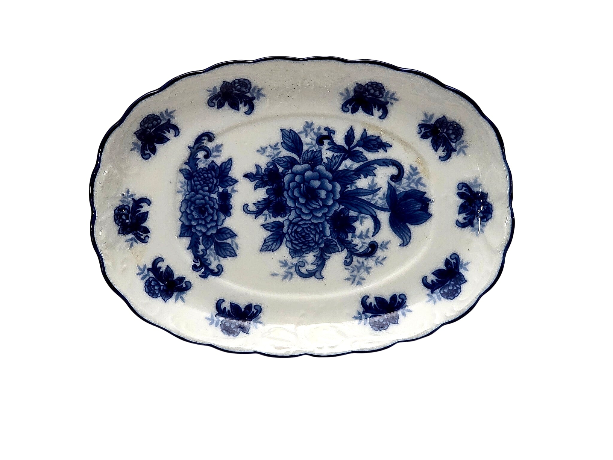 Flow Blue Ironstone Floral Transferware Oval Platter