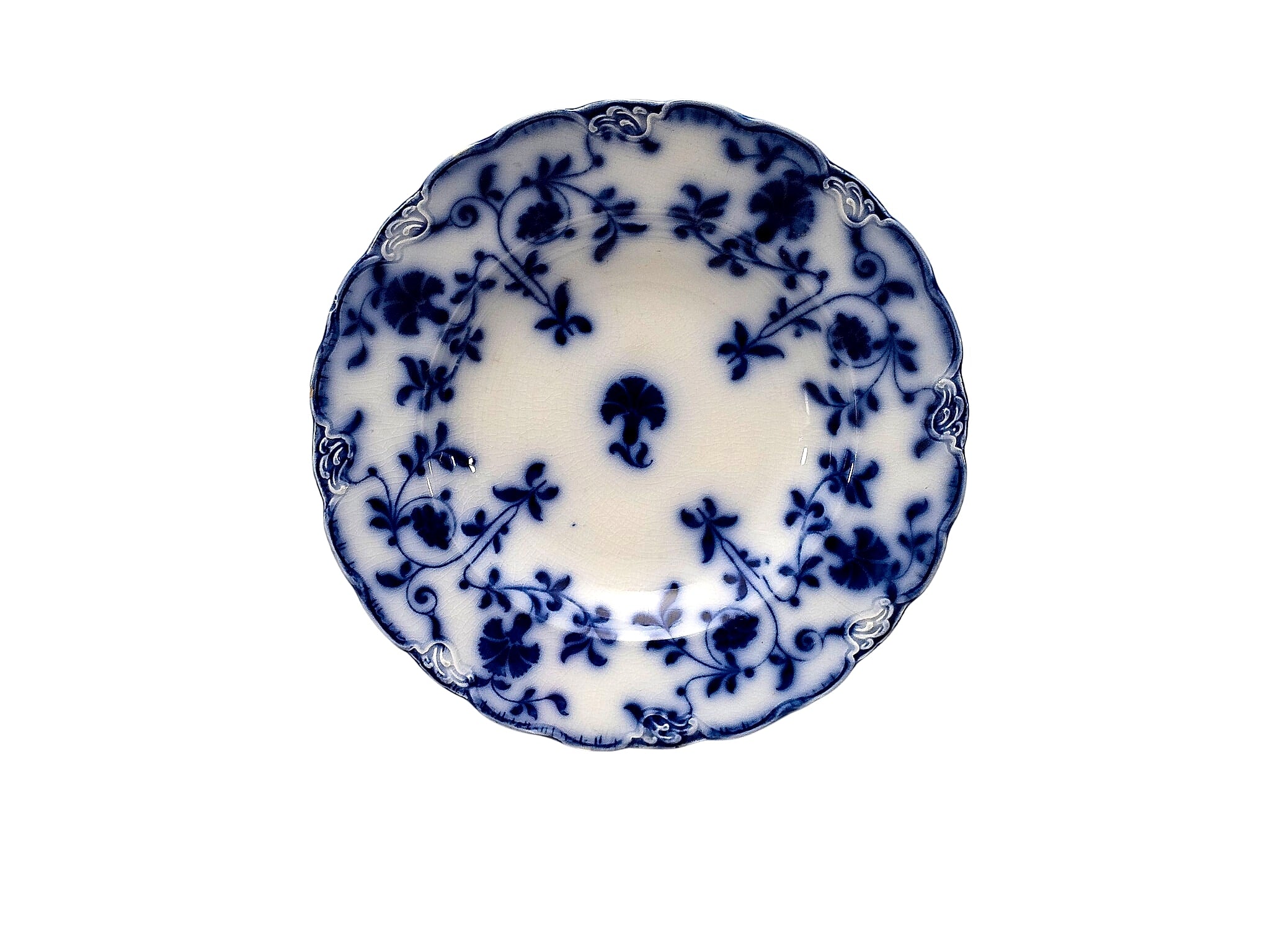 Victorian Flow Blue Ironstone Floral Transferware Plate