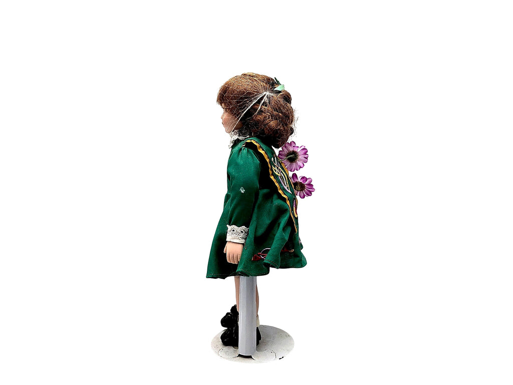 Irish Step Dancer Porcelain Doll Celtic Costume on Stand