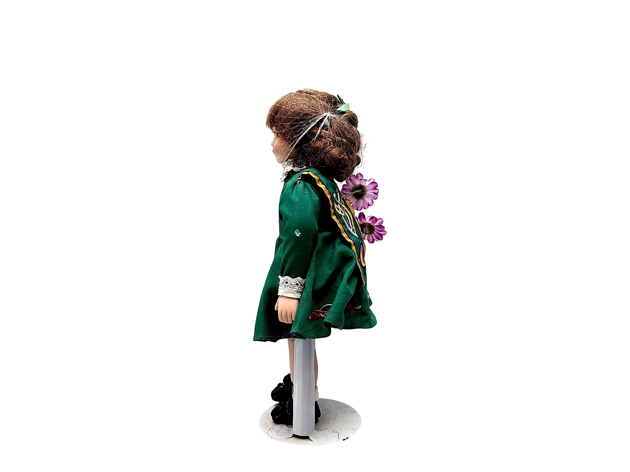 Irish Step Dancer Porcelain Doll Celtic Costume on Stand