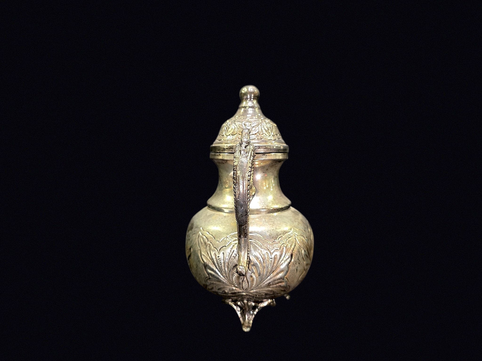 Moroccan Silver Plate Repoussé Footed Teapot