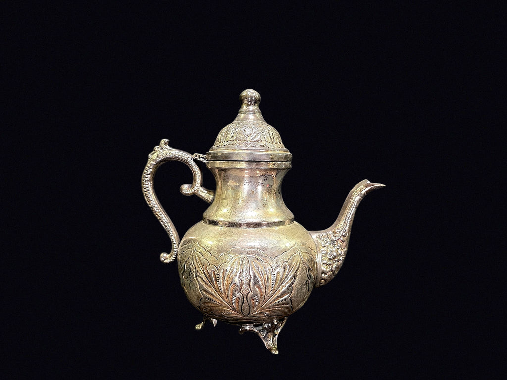 Moroccan Silver Plate Repoussé Footed Teapot