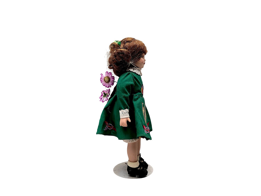Irish Step Dancer Porcelain Doll Celtic Costume on Stand