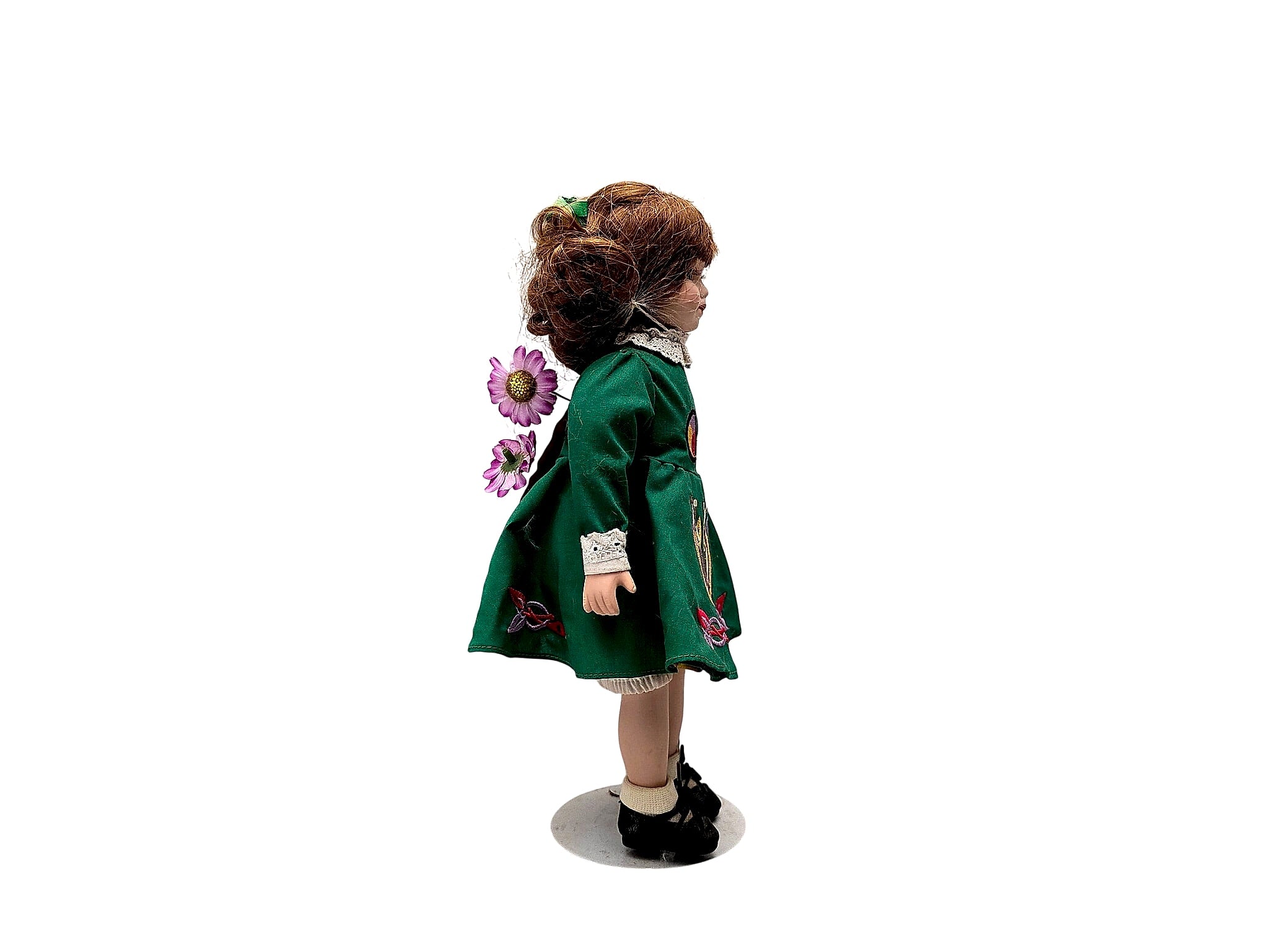 Irish Step Dancer Porcelain Doll Celtic Costume on Stand