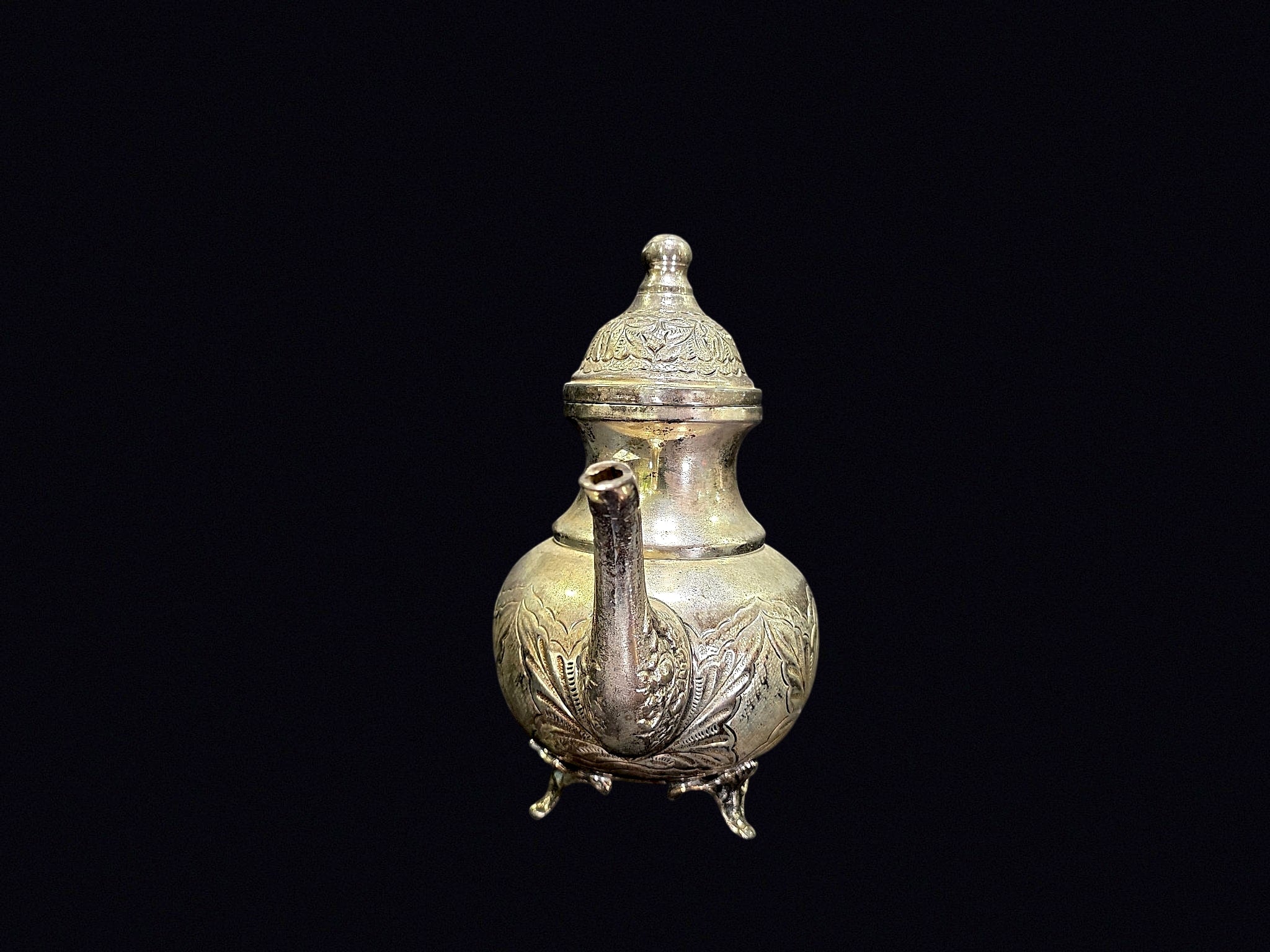 Moroccan Silver Plate Repoussé Footed Teapot