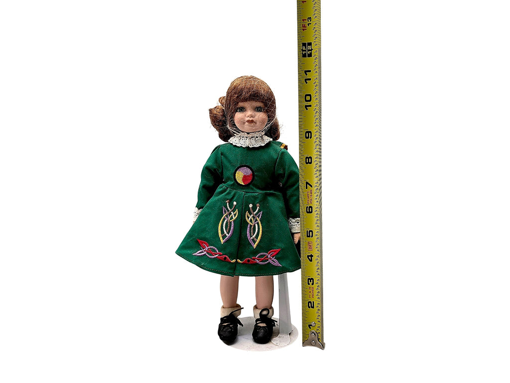 Irish Step Dancer Porcelain Doll Celtic Costume on Stand
