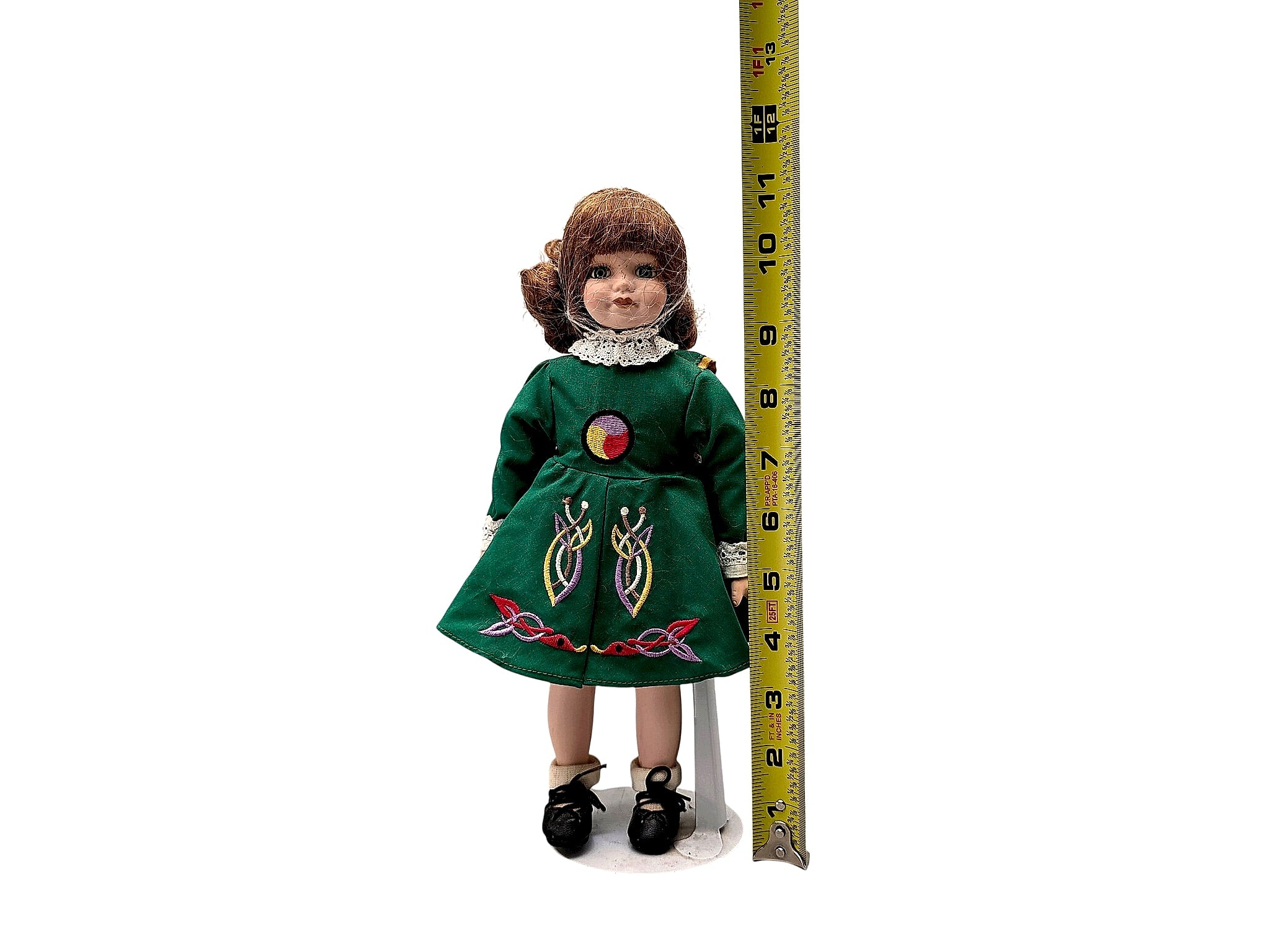 Irish Step Dancer Porcelain Doll Celtic Costume on Stand