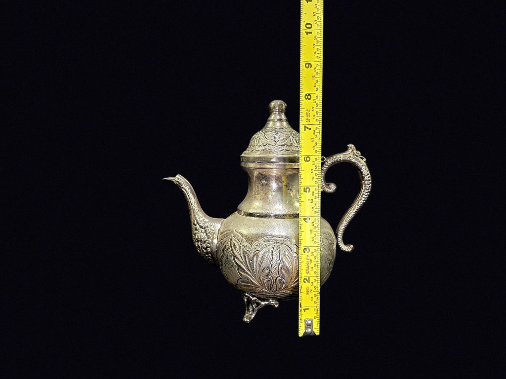 Moroccan Silver Plate Repoussé Footed Teapot