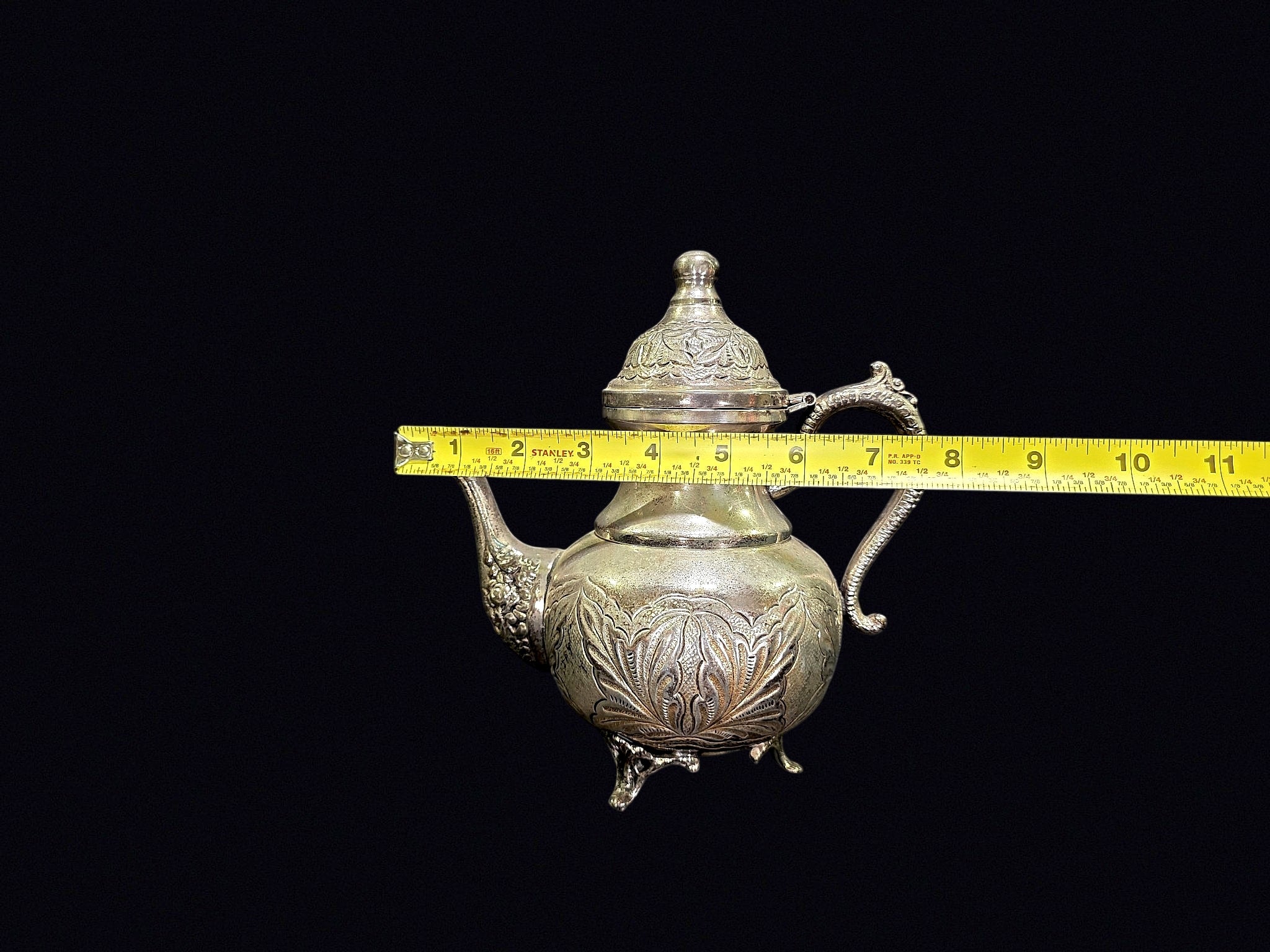 Moroccan Silver Plate Repoussé Footed Teapot
