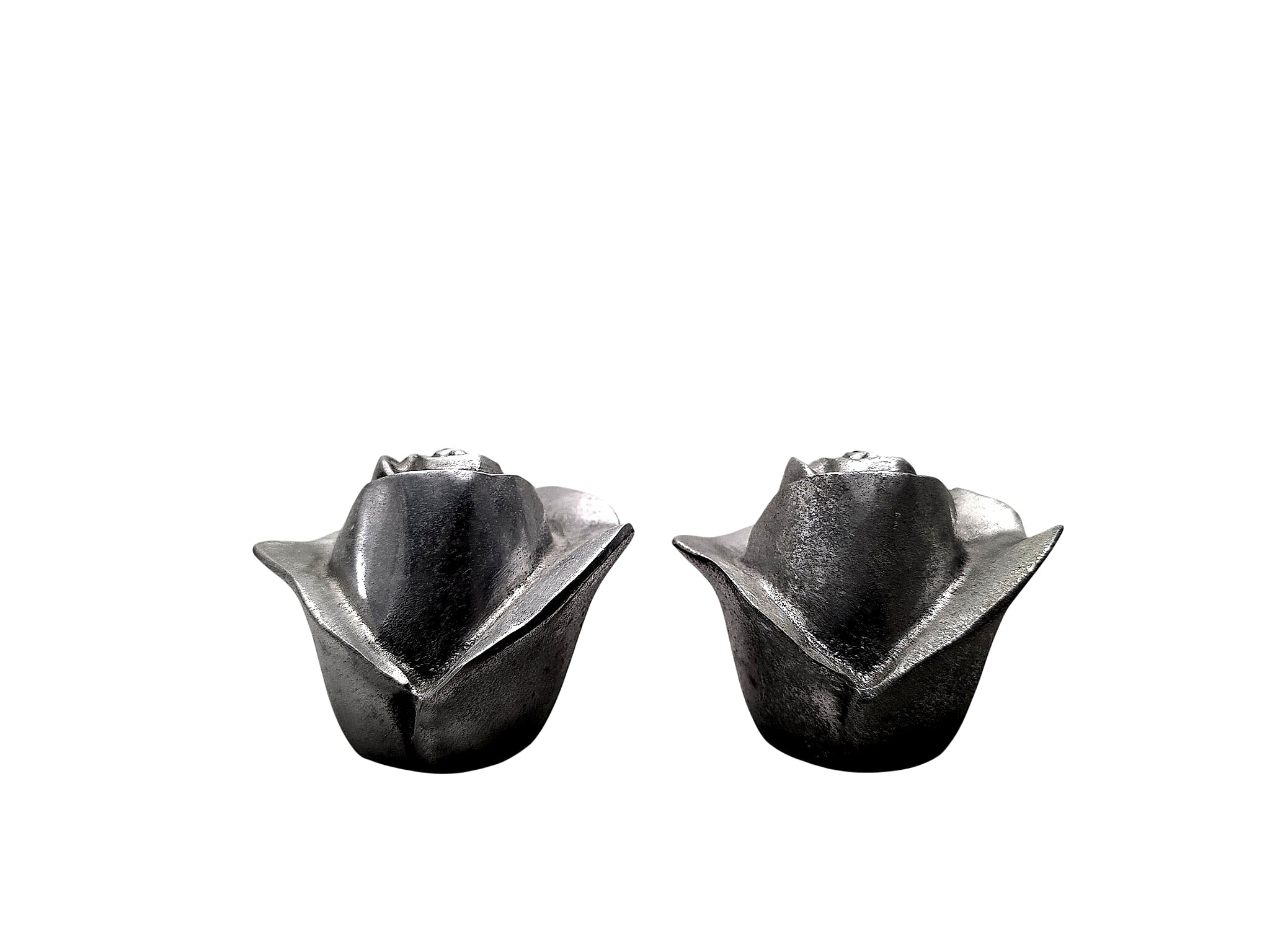 Cast Metal Rosebud Taper Candle Holders Pair Taiwan
