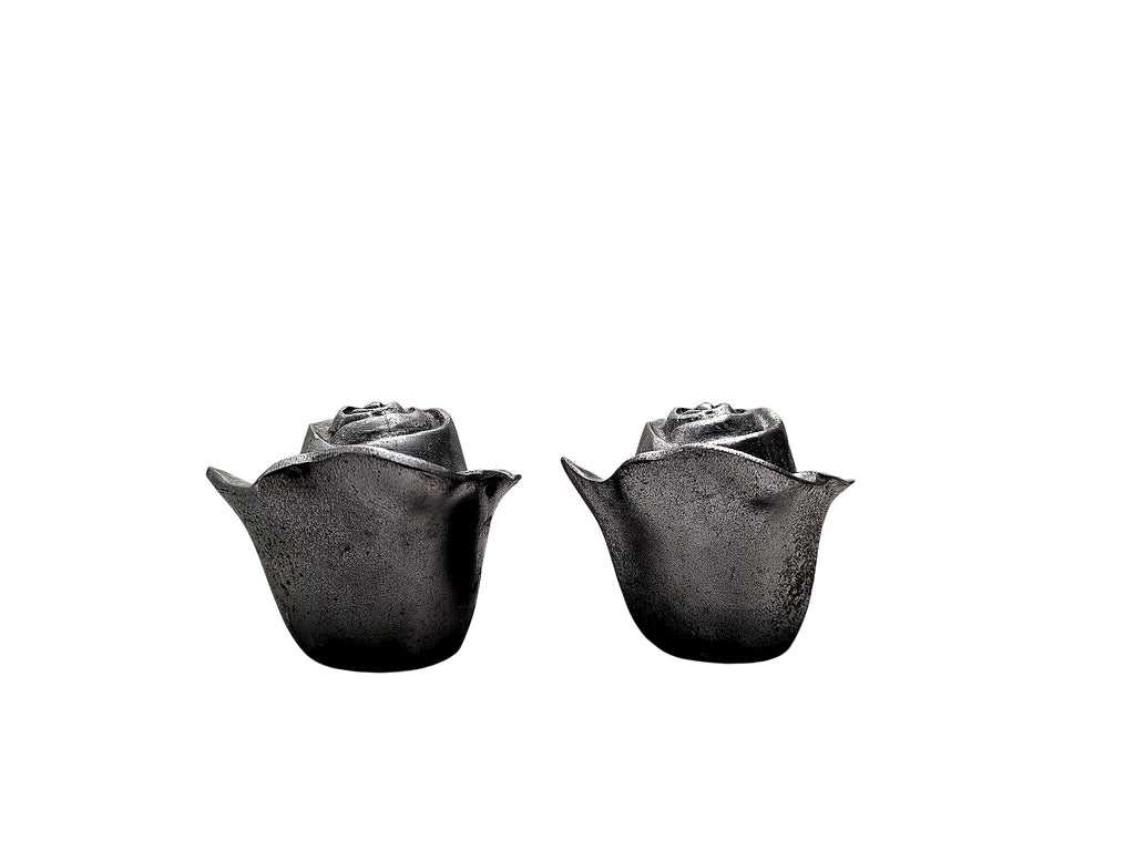 Cast Metal Rosebud Taper Candle Holders Pair Taiwan