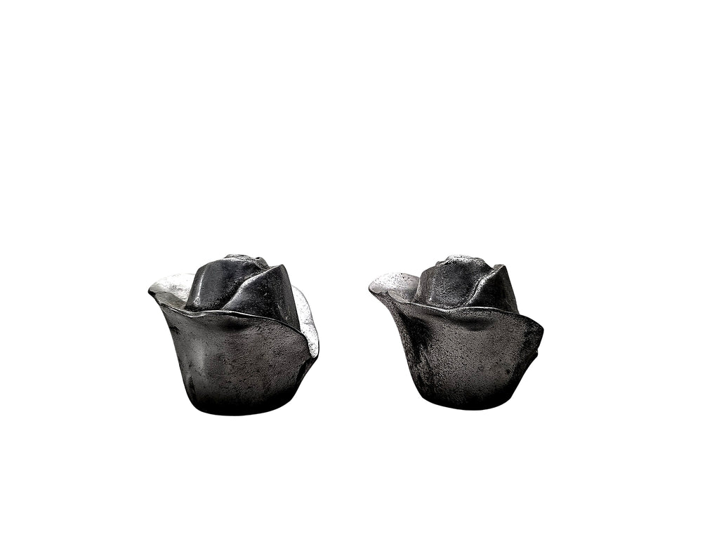 Cast Metal Rosebud Taper Candle Holders Pair Taiwan