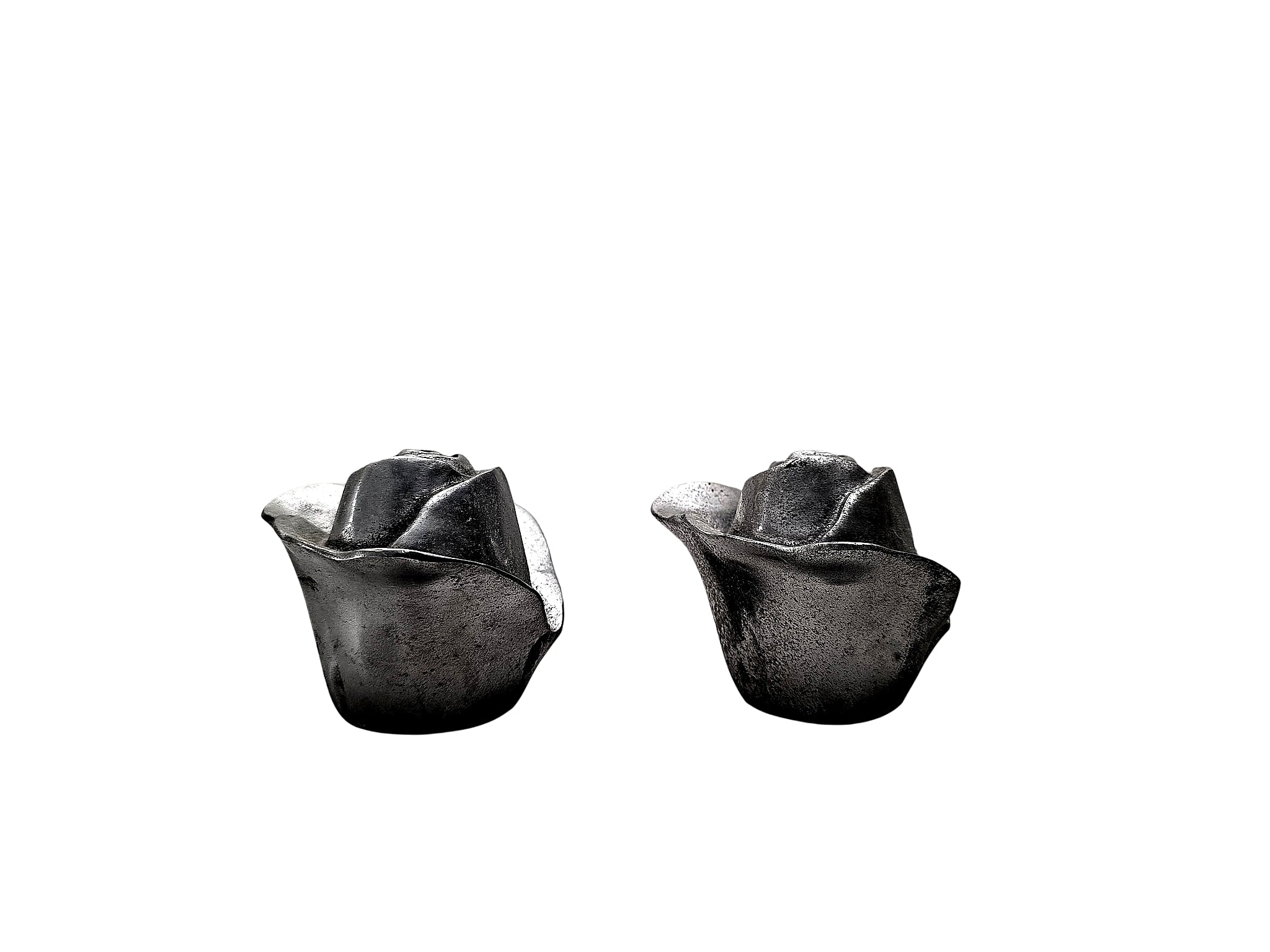 Cast Metal Rosebud Taper Candle Holders Pair Taiwan