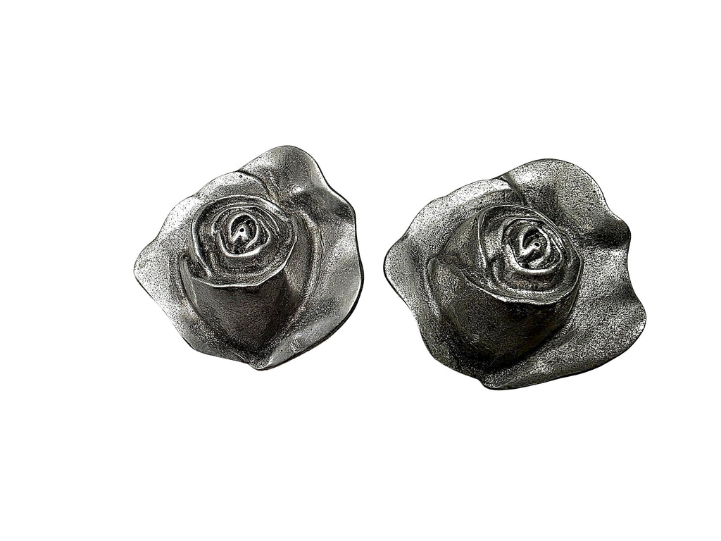 Cast Metal Rosebud Taper Candle Holders Pair Taiwan