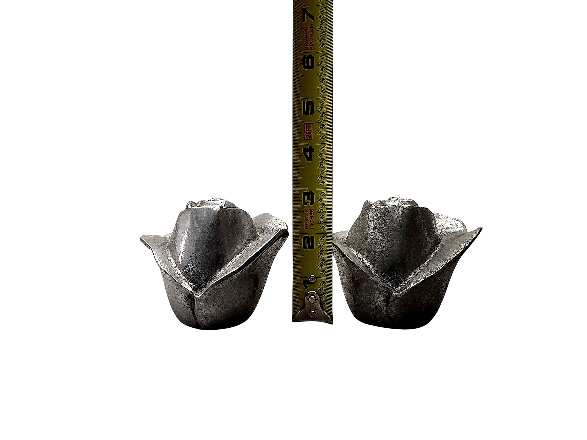 Cast Metal Rosebud Taper Candle Holders Pair Taiwan