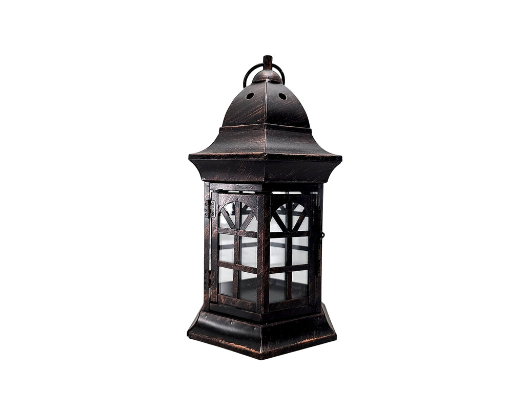 Hexagonal Metal Candle Lantern Antiqued Bronze Finish
