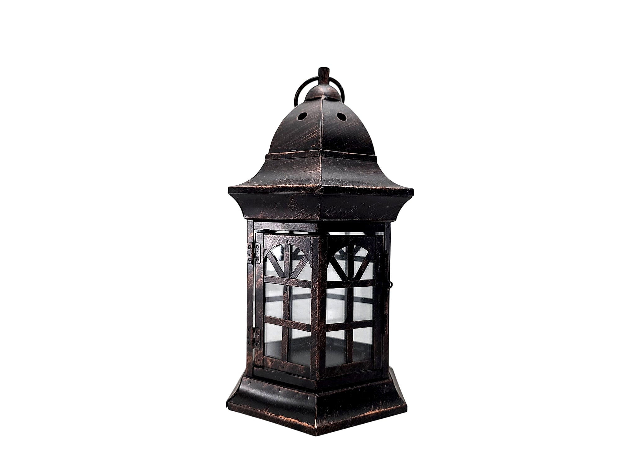 Hexagonal Metal Candle Lantern Antiqued Bronze Finish