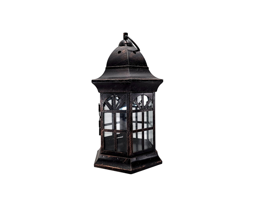 Hexagonal Metal Candle Lantern Antiqued Bronze Finish
