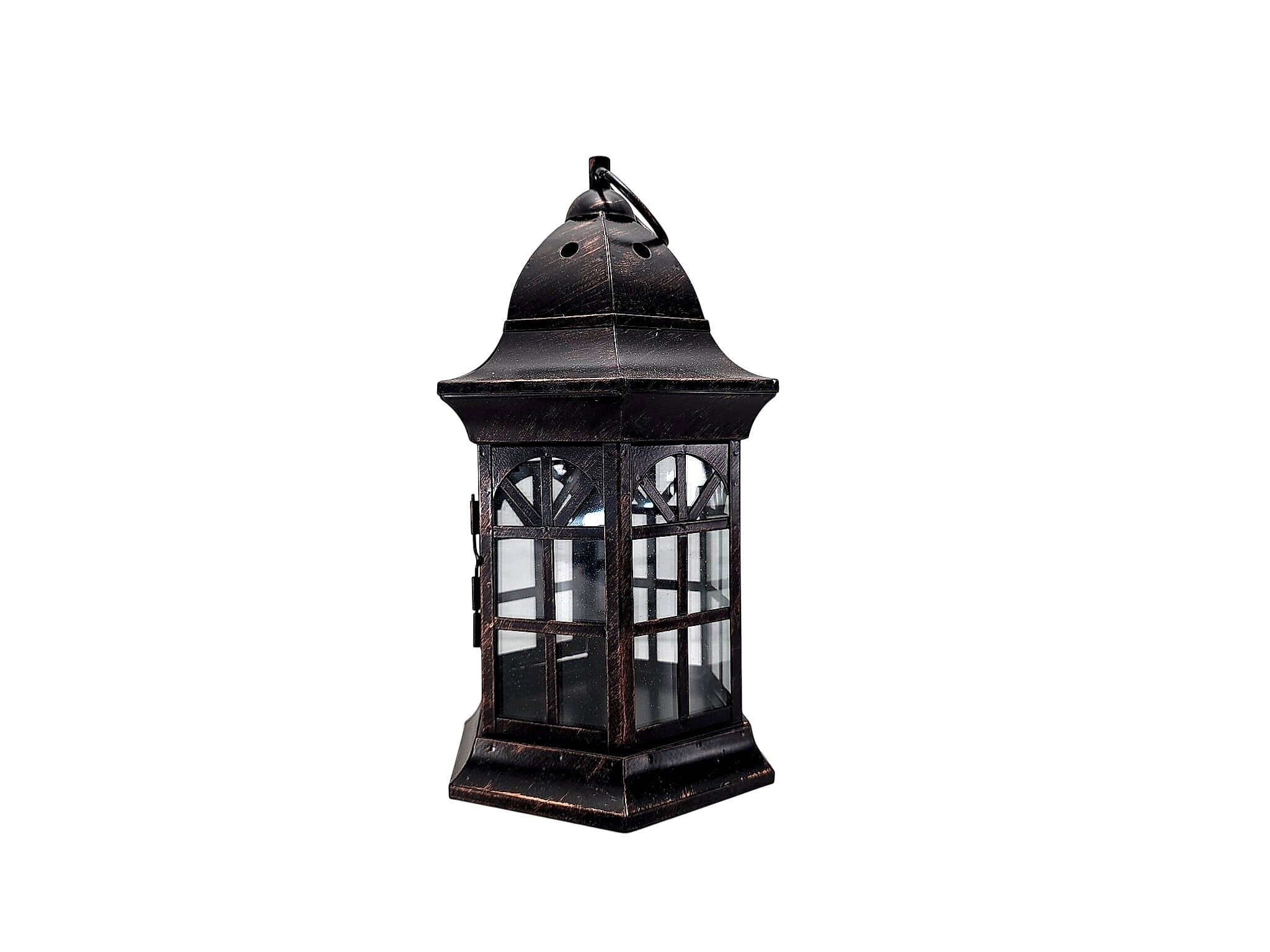 Hexagonal Metal Candle Lantern Antiqued Bronze Finish