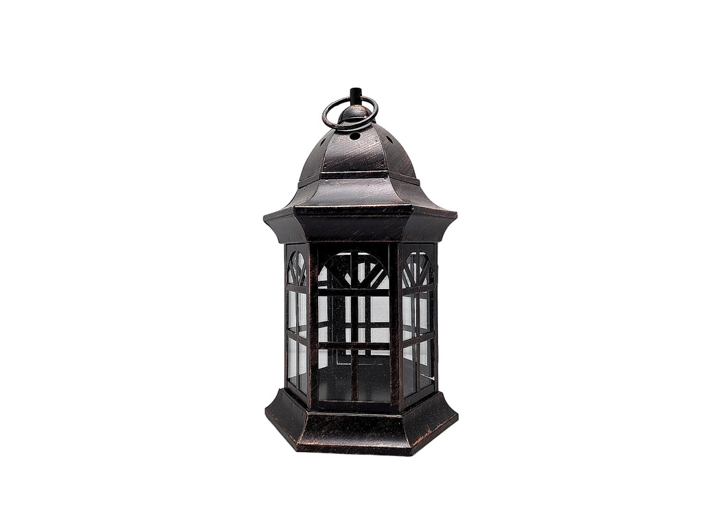 Hexagonal Metal Candle Lantern Antiqued Bronze Finish