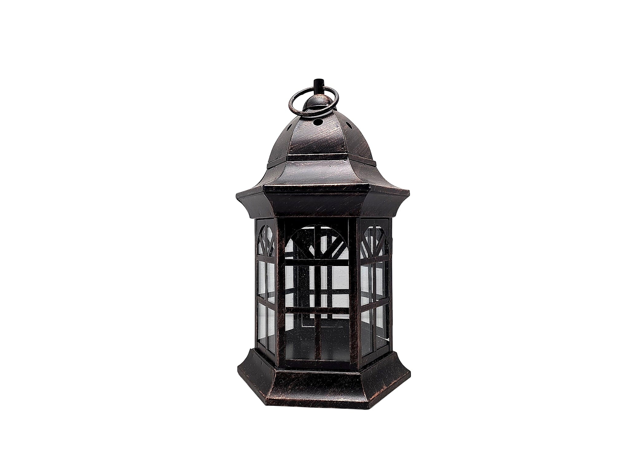 Hexagonal Metal Candle Lantern Antiqued Bronze Finish