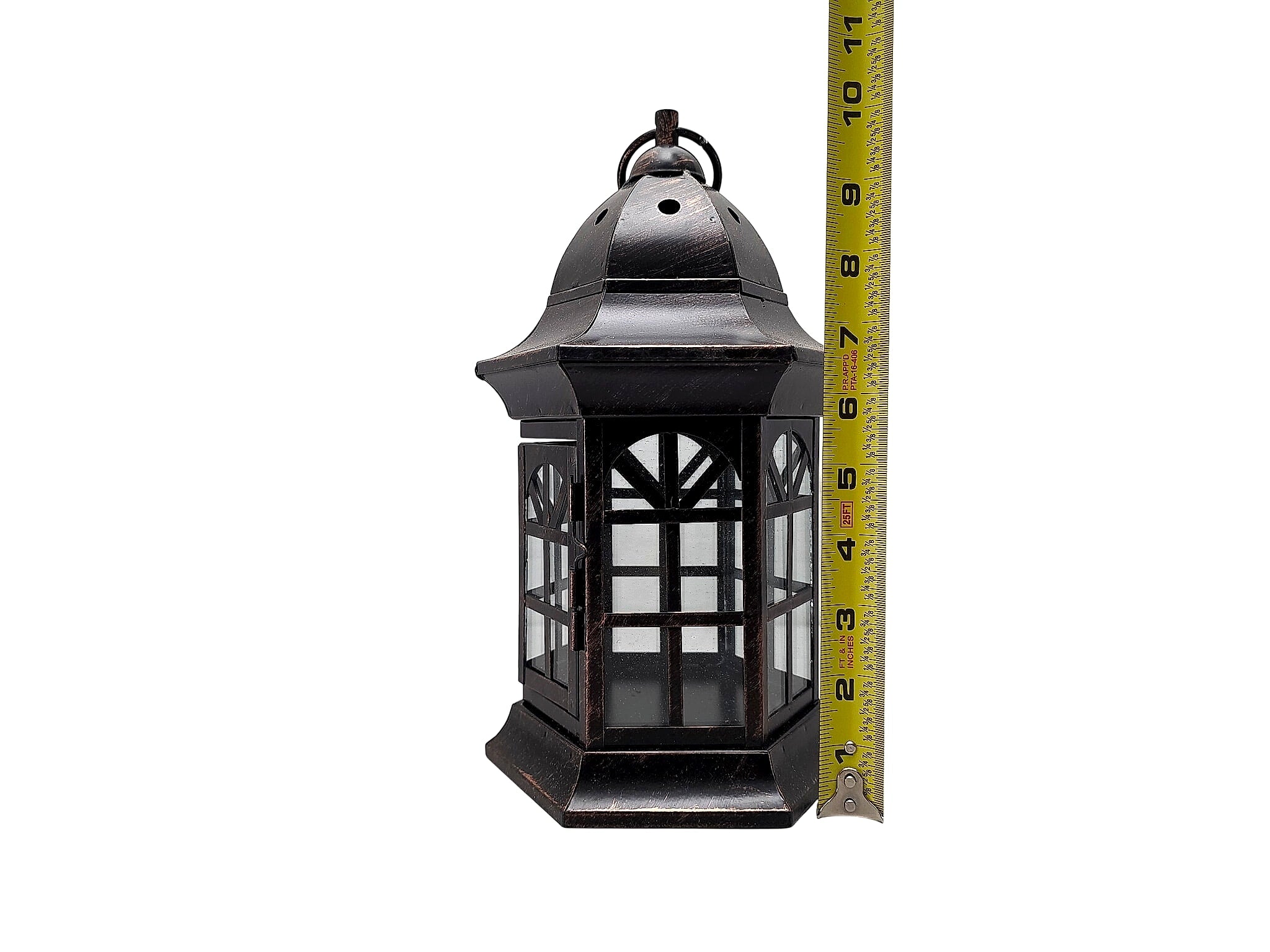 Hexagonal Metal Candle Lantern Antiqued Bronze Finish