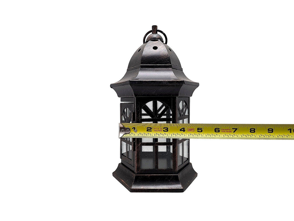Hexagonal Metal Candle Lantern Antiqued Bronze Finish