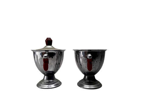 Art Deco Chrome Creamer Sugar Set Red Bakelite 1930s