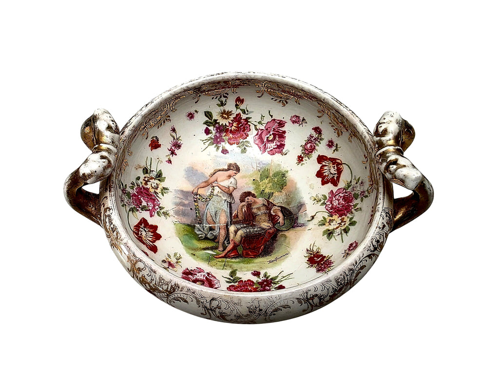 Dresden Porcelain Kauffmann Scene Twin-Handled Bowl c1900