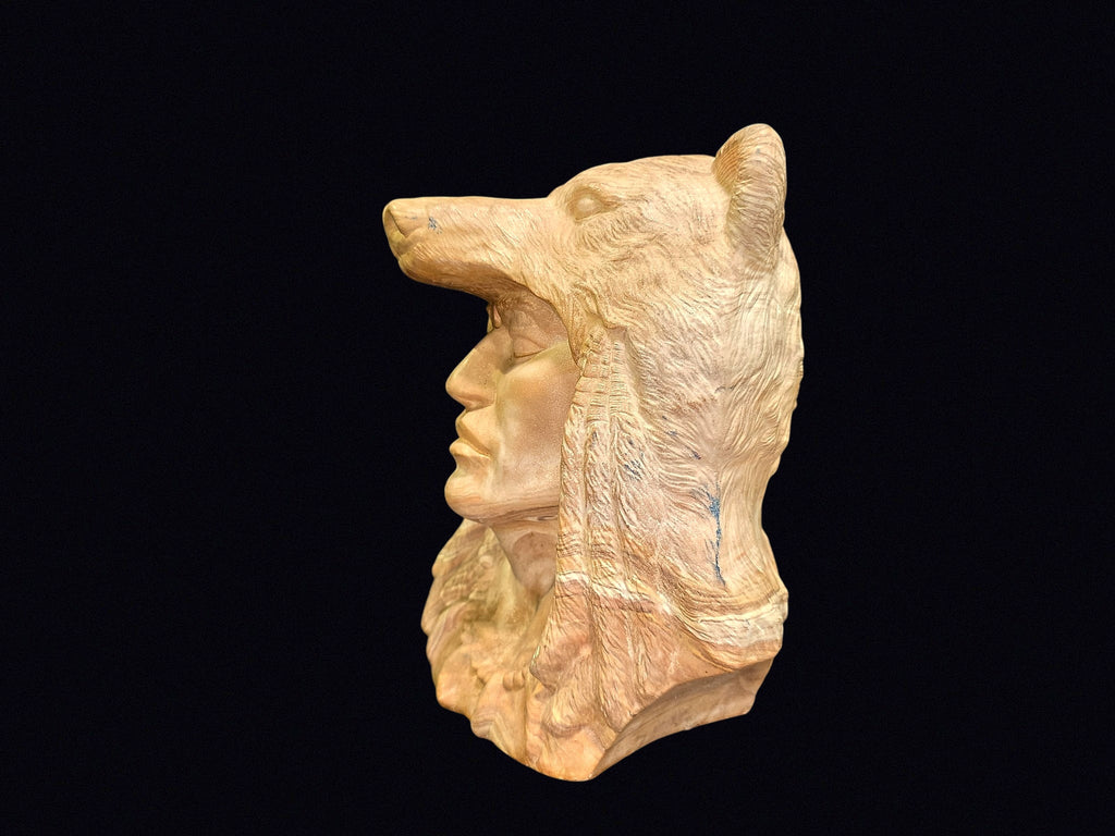Native Chief Bear Headdress Bust Resin c1990