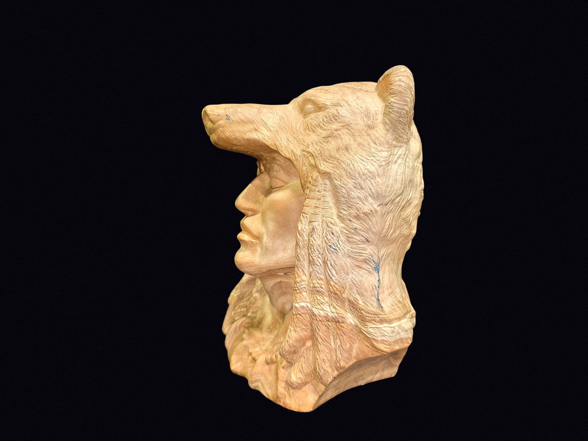 Native Chief Bear Headdress Bust Resin c1990