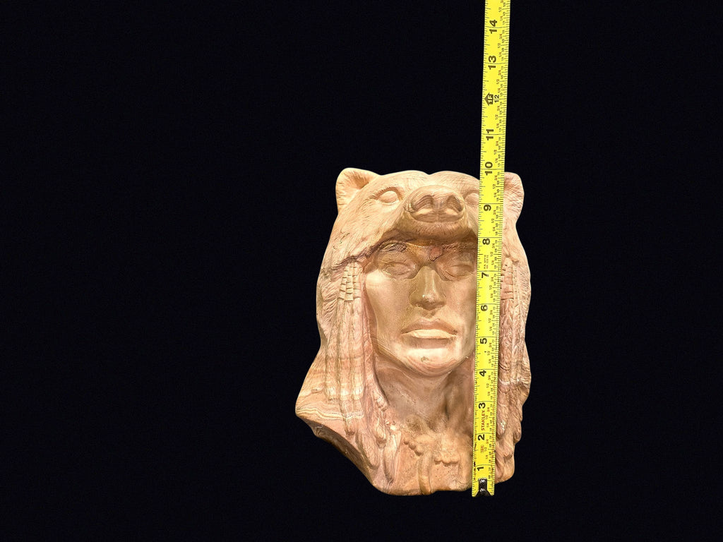 Native Chief Bear Headdress Bust Resin c1990