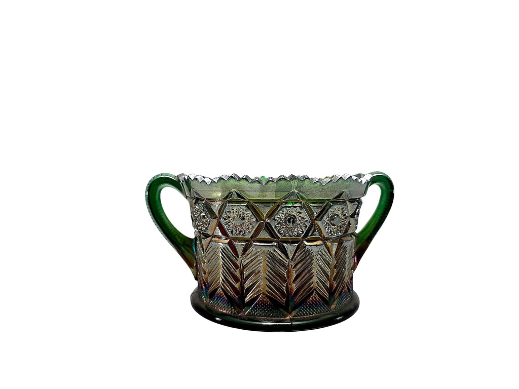 Imperial Octagon Green Carnival Glass Open Sugar c.1915