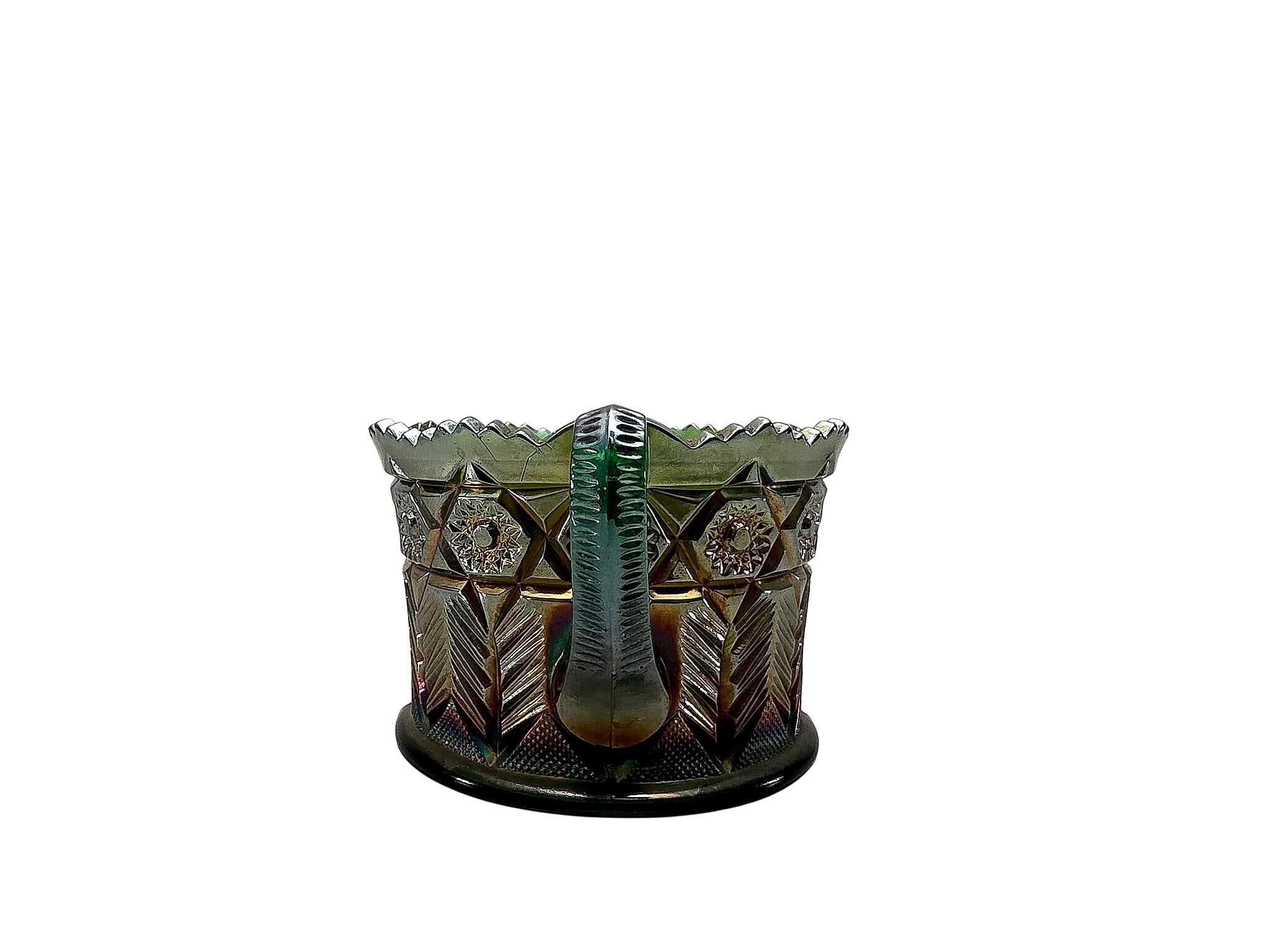 Imperial Octagon Green Carnival Glass Open Sugar c.1915