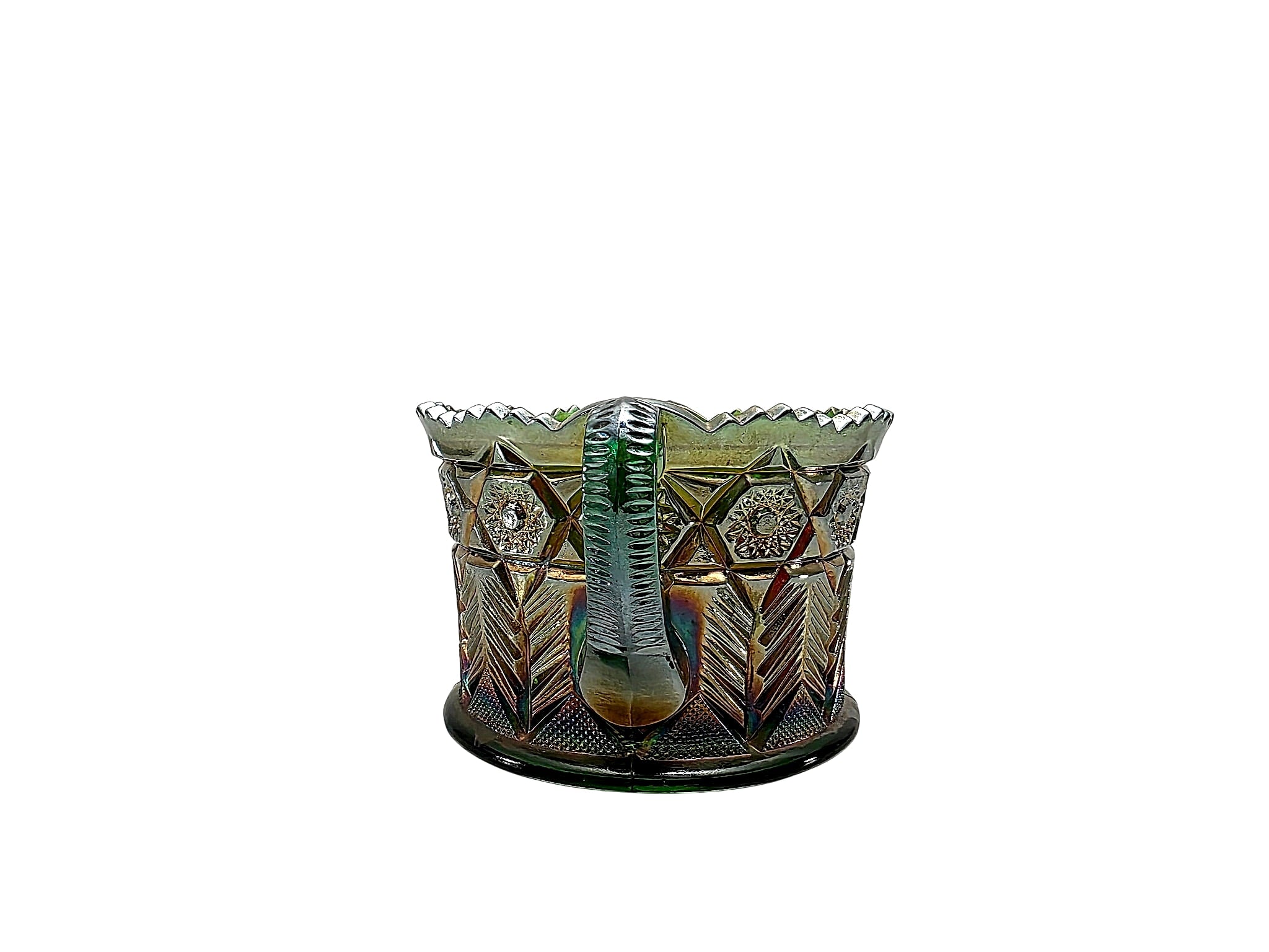 Imperial Octagon Green Carnival Glass Open Sugar c.1915