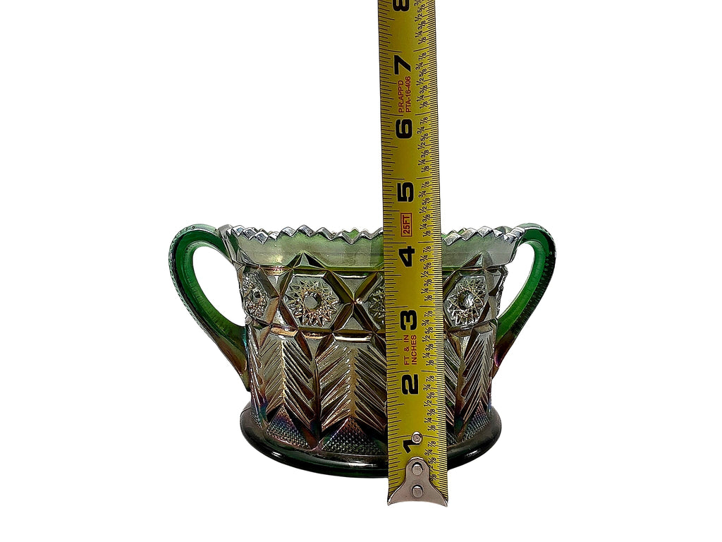Imperial Octagon Green Carnival Glass Open Sugar c.1915