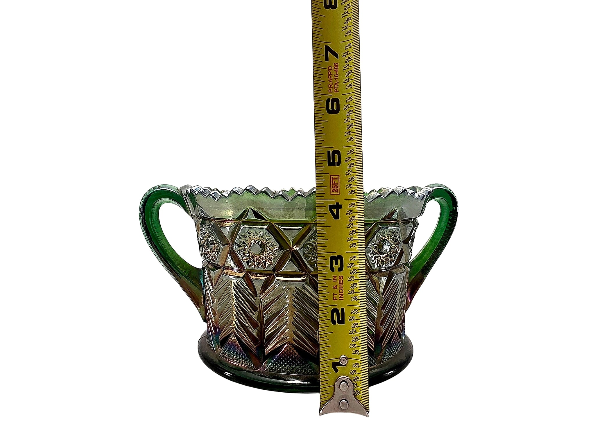 Imperial Octagon Green Carnival Glass Open Sugar c.1915