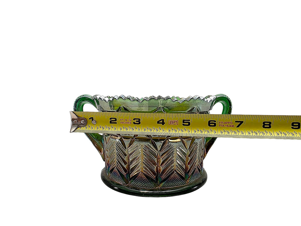 Imperial Octagon Green Carnival Glass Open Sugar c.1915
