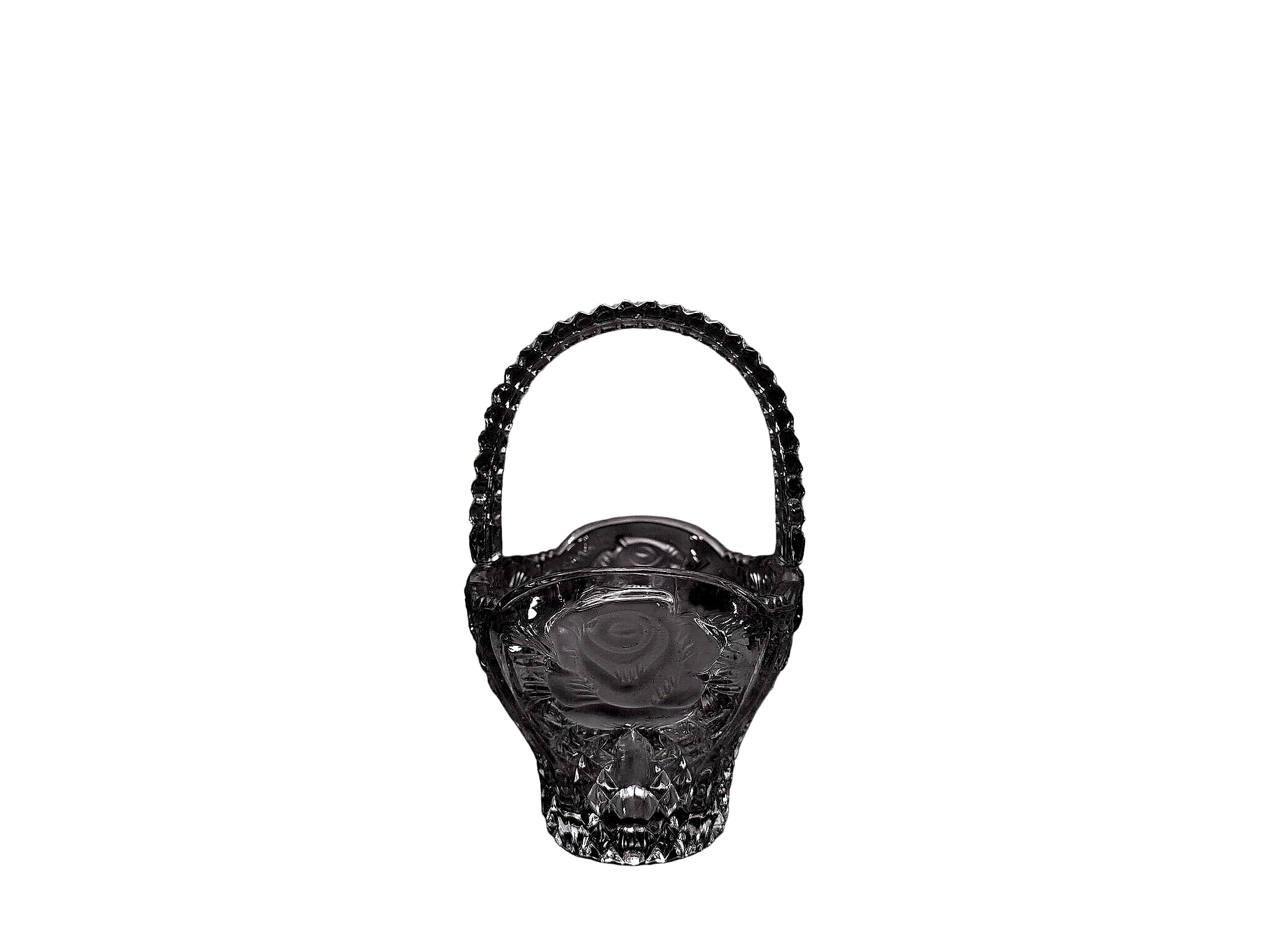 Lead Crystal Bride's Basket Frosted Rose Cameo