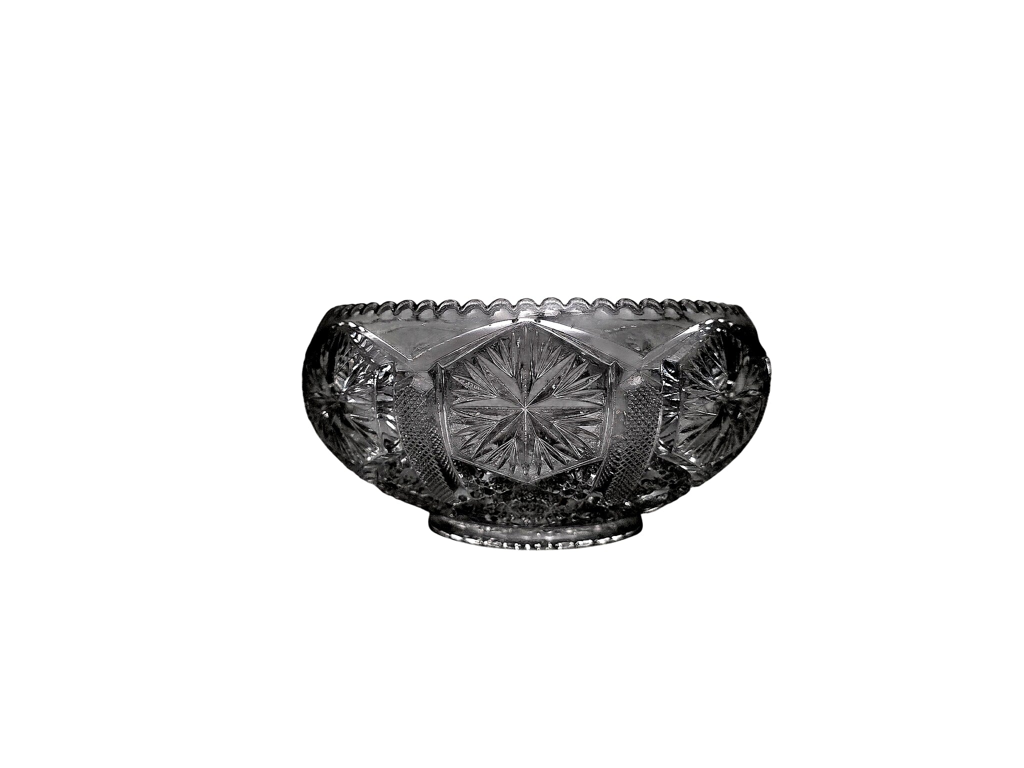 EAPG Pressed Glass Footed Bowl Hobstar Fan Sawtooth Rim