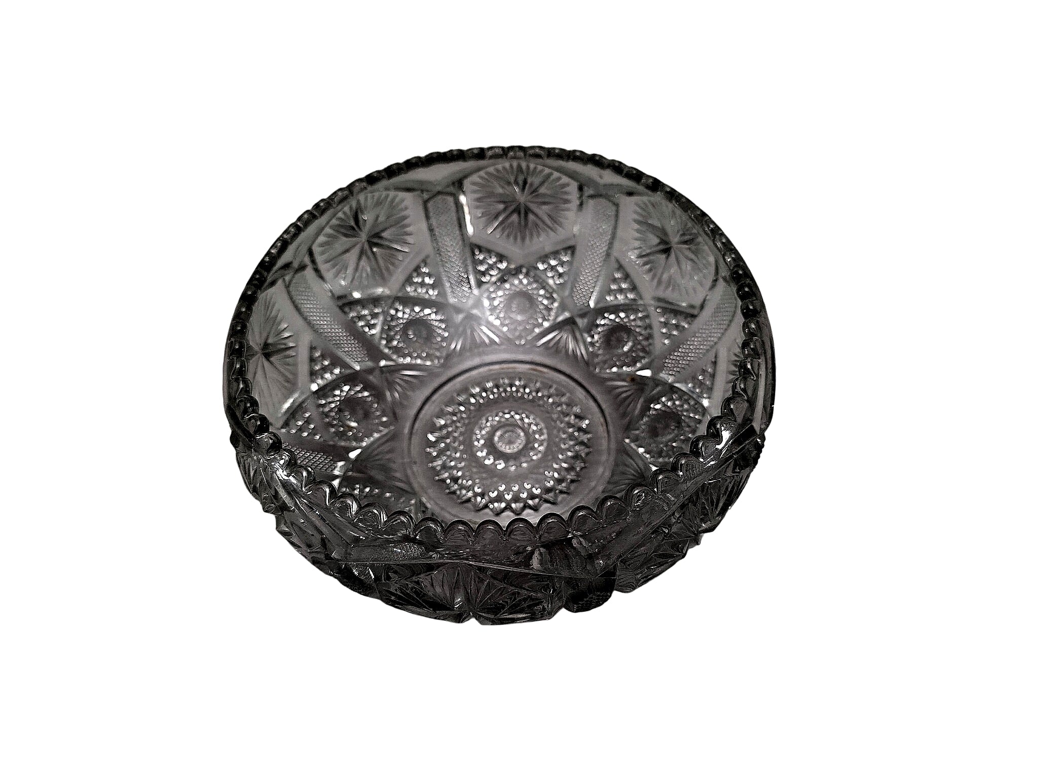 EAPG Pressed Glass Footed Bowl Hobstar Fan Sawtooth Rim