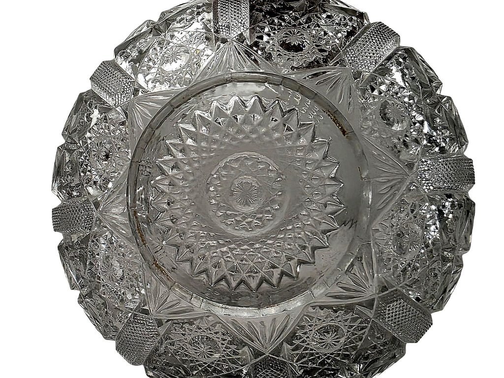 EAPG Pressed Glass Footed Bowl Hobstar Fan Sawtooth Rim