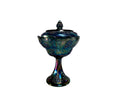 Indiana Harvest Grape Blue Carnival Glass Lidded Compote