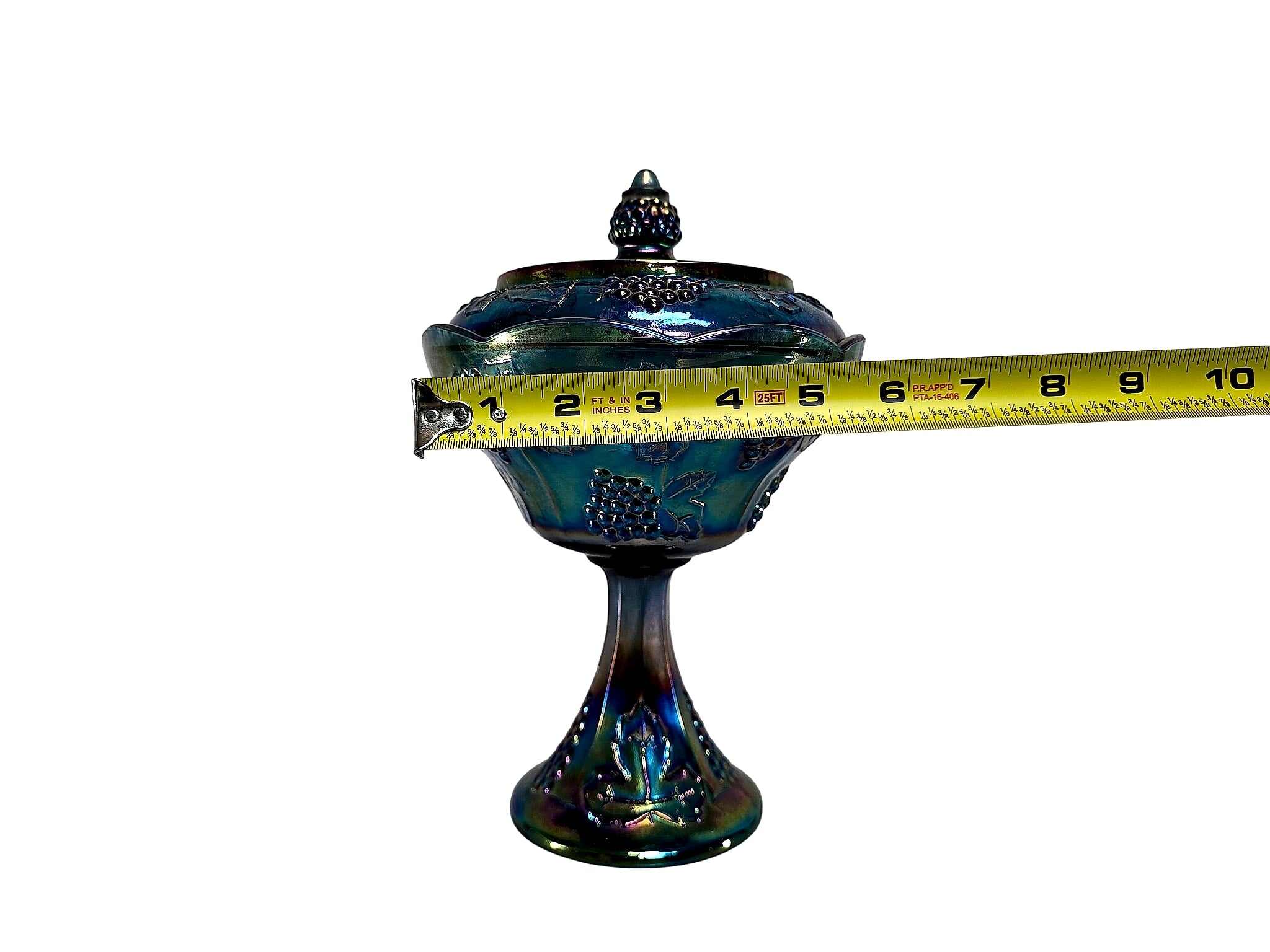 Indiana Harvest Grape Blue Carnival Glass Lidded Compote