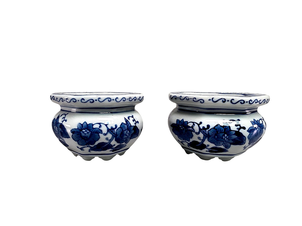 Bombay Blue White Porcelain Octagonal Cachepots Pair