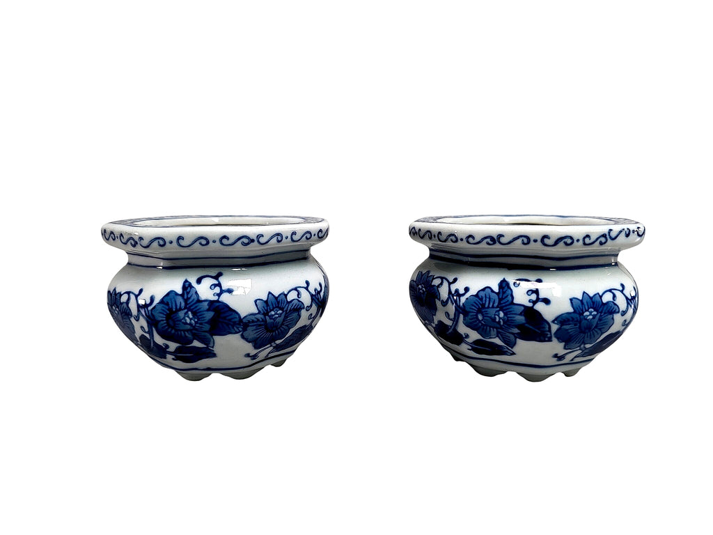 Bombay Blue White Porcelain Octagonal Cachepots Pair